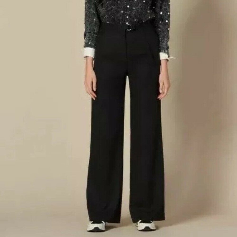 Sandro Paris Black Wide Flare Legs Sz 40/S-M GUC